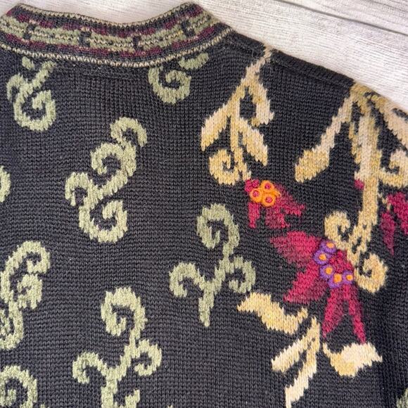 Vintage Nordic Design Wool Blend Ornate Design Cardigan Sweater Brown Medium - Picture 4 of 8